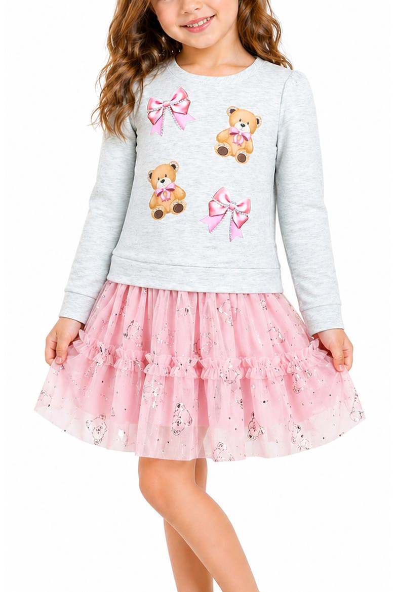 Kids' Teddy Bear & Bow Tutu Dress, Alternate, color, GREY/ ROSE