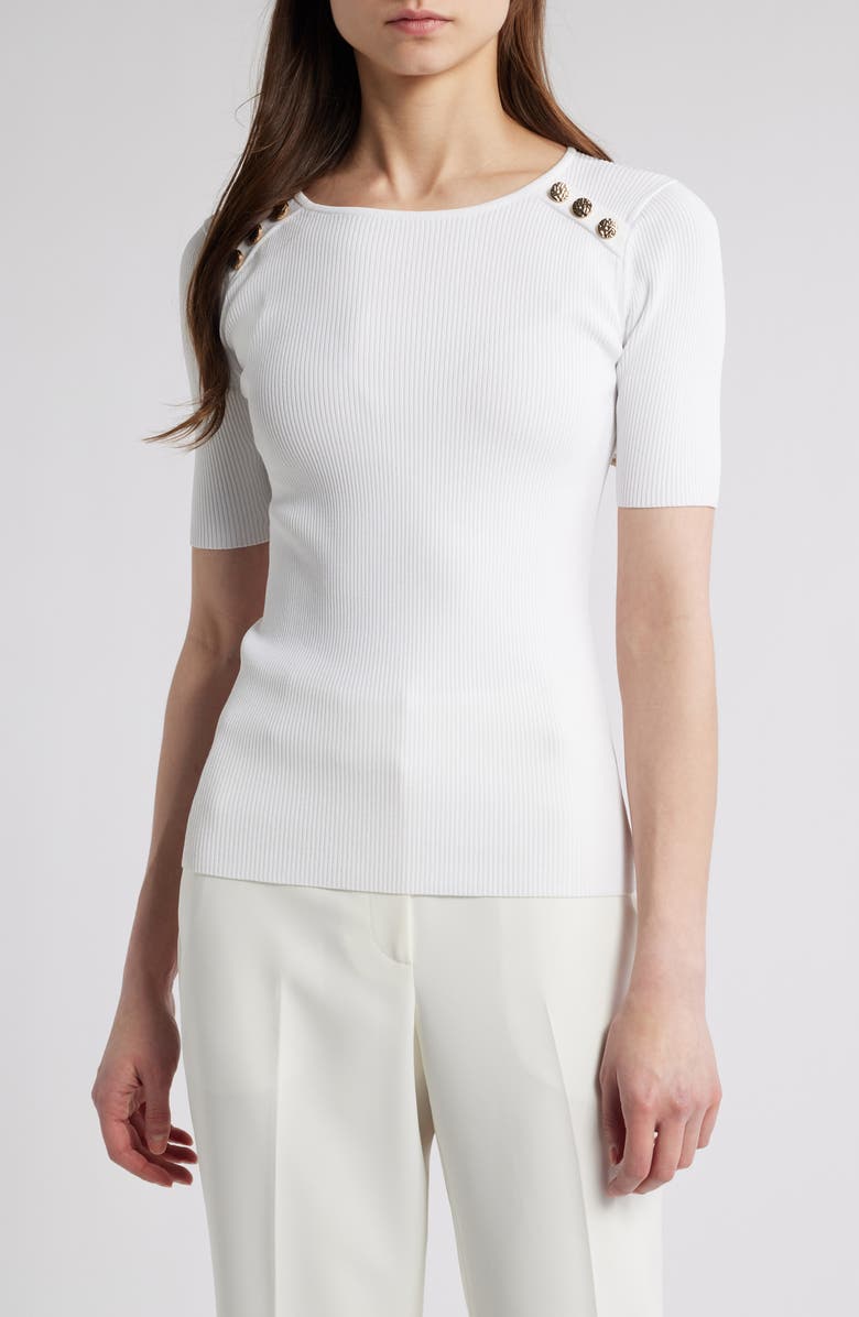 Elie Tahari The Gemma Button Shoulder Rib Sweater, Main, color, 