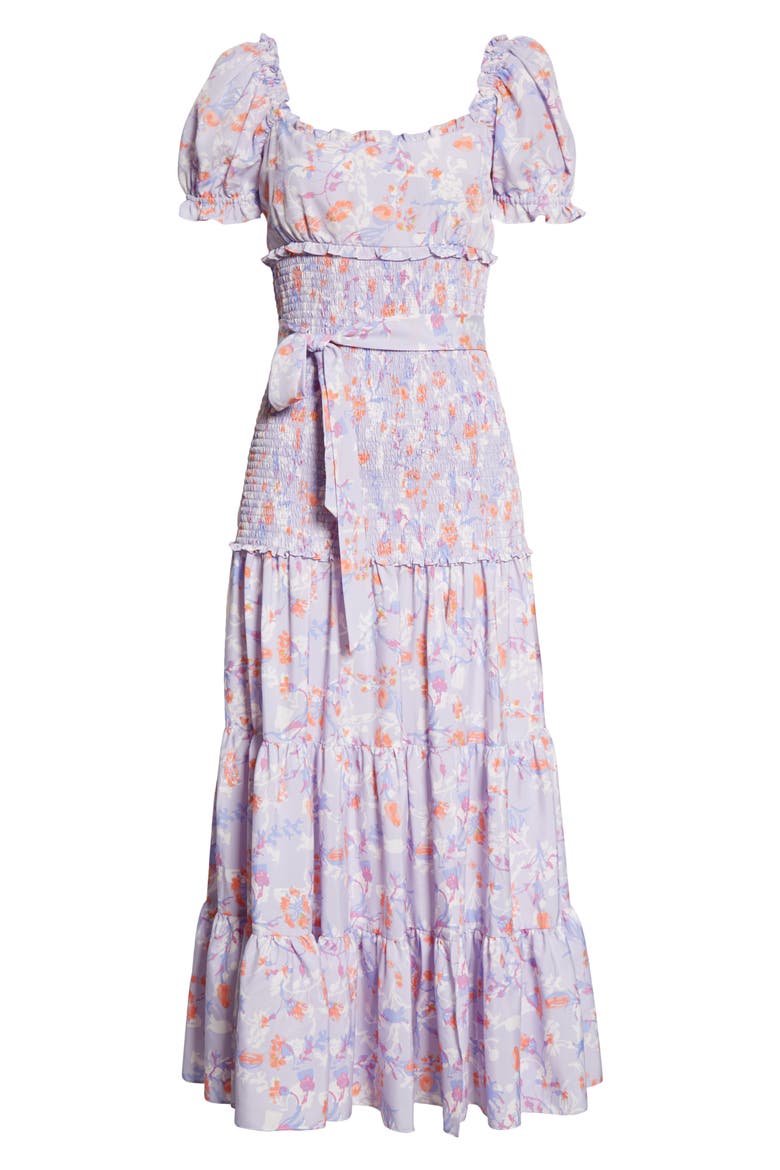 Taylor Floral Smocked & Belted Tiered Dress, Alternate, color, MULTI