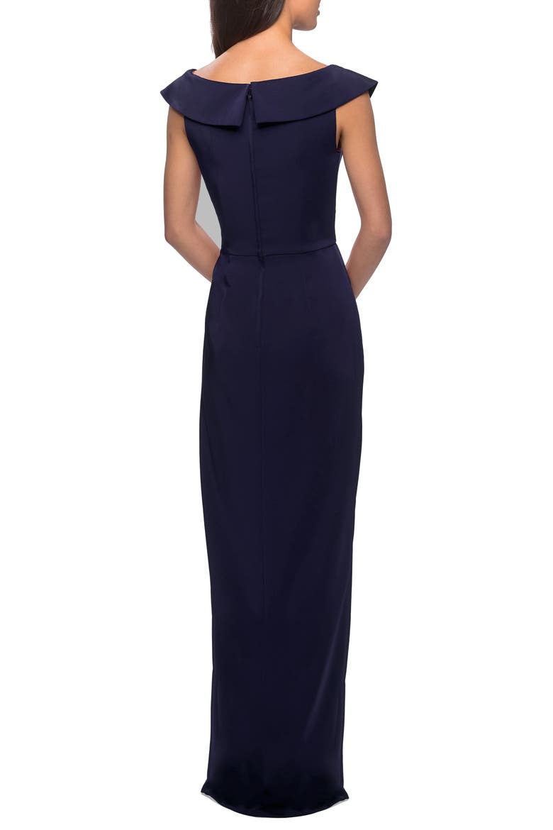 Long Jersey Dress with Ruching and Cap Sleeves, Alternate, color, NAVY