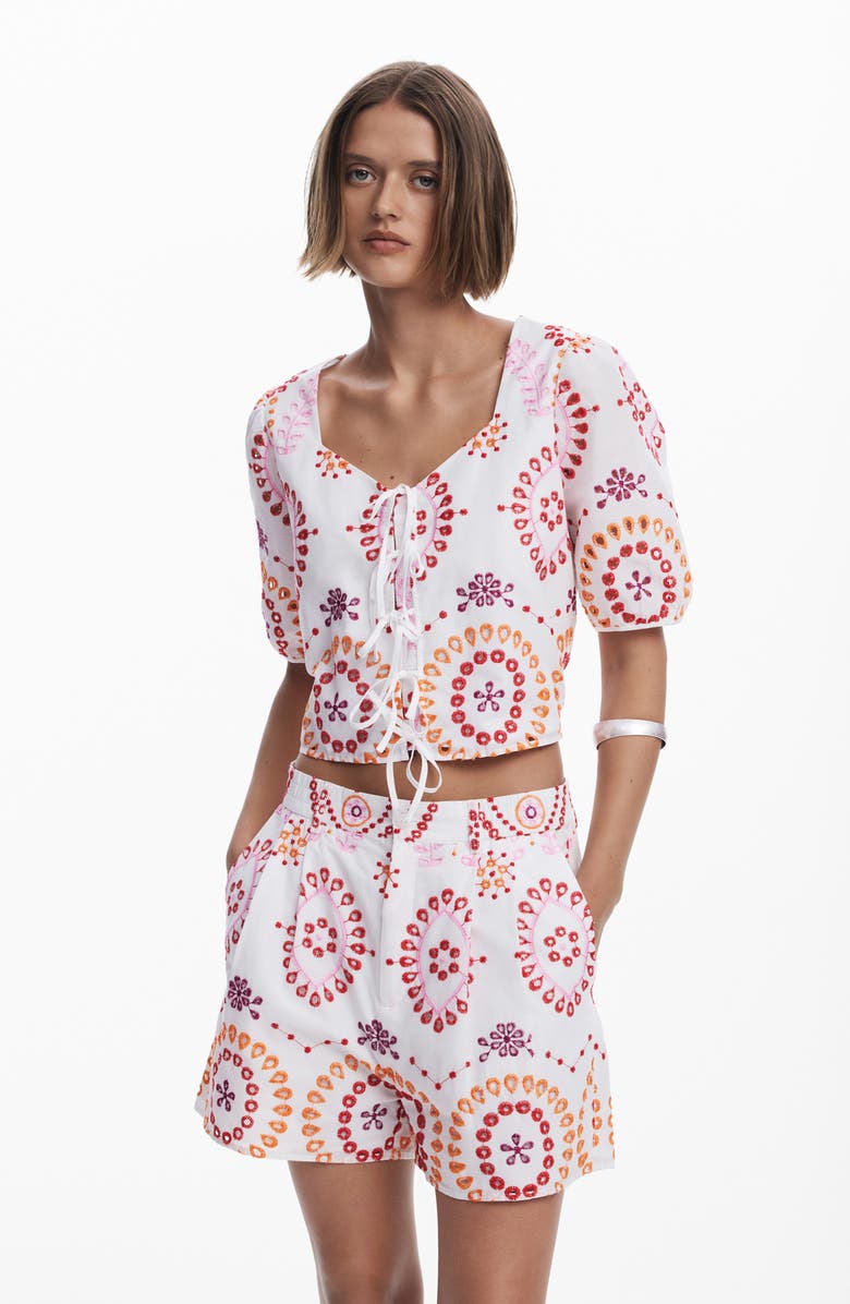 Desigual Embroidered Cotton Shorts, Alternate, color, Pink