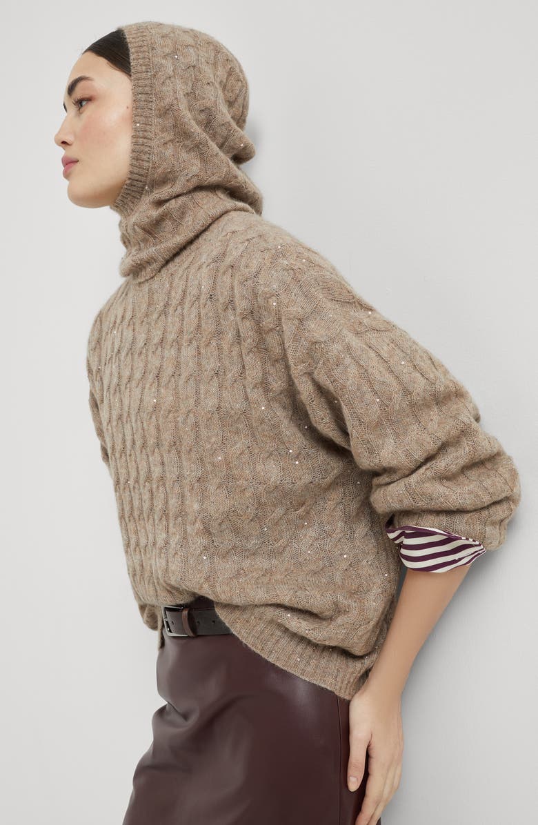 Brunello Cucinelli Dazzling cable sweatshirt, Alternate, color, Hazelnut