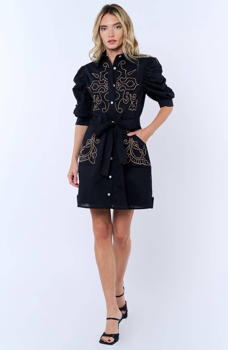 CIEBON Lucy Embroidered Minidress, Alternate, color, Black