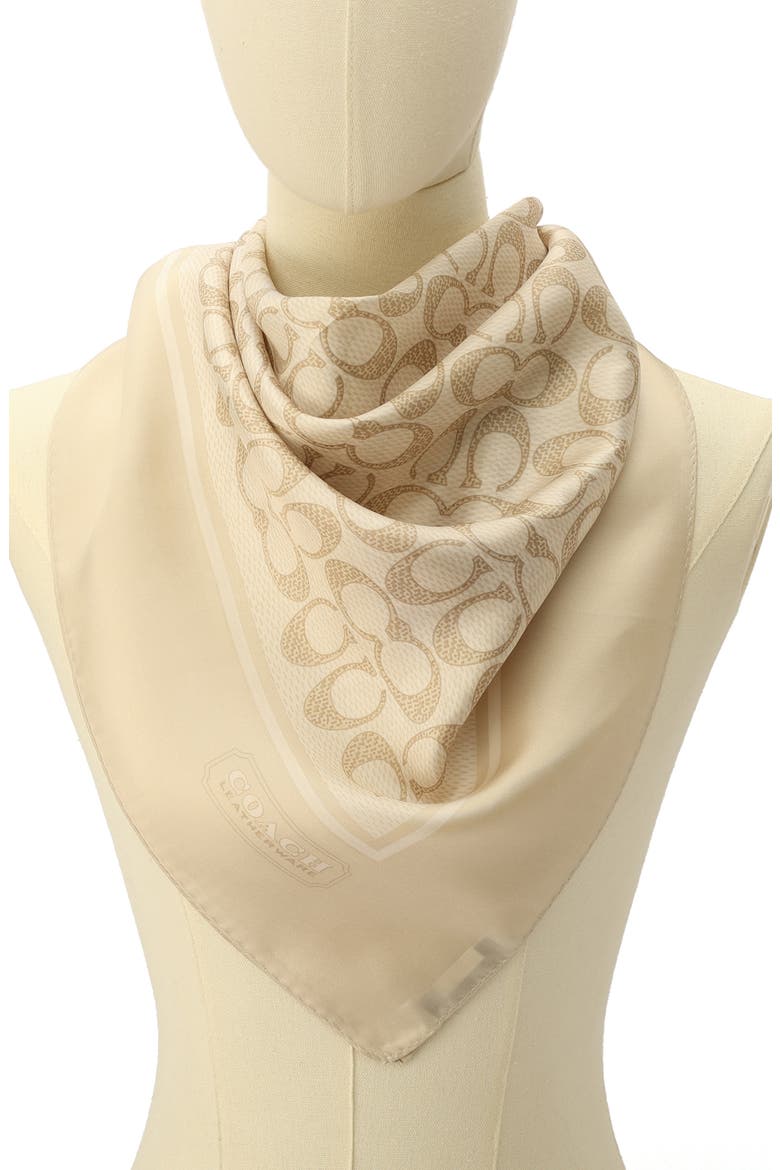Textured Signature Logo Square Silk Scarf, Alternate, color, CHALK