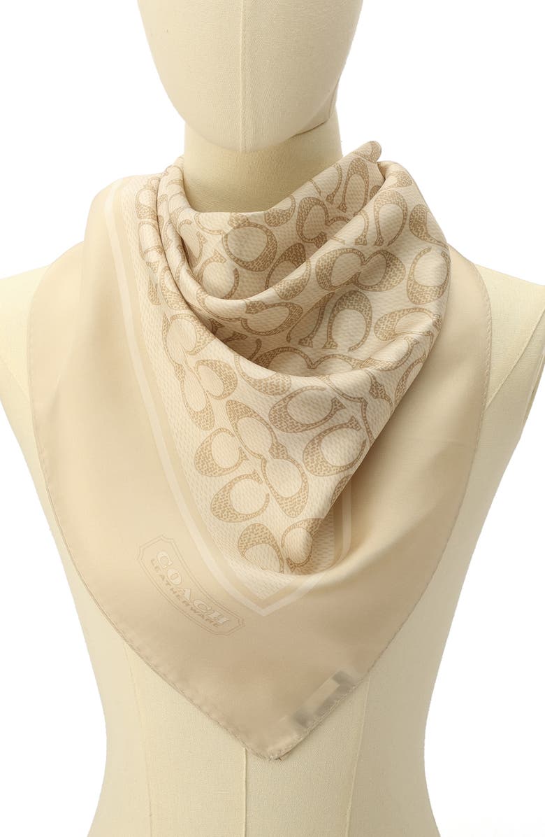 COACH Textured Signature Logo Square Silk Scarf, Alternate, color, Chalk