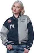 STARTER Women's Starter Navy/Gray New York Yankees Offside Cropped Full-Snap Varsity Jacket