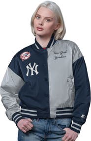STARTER Women's Starter Navy/Gray New York Yankees Offside Cropped Full-Snap Varsity Jacket
