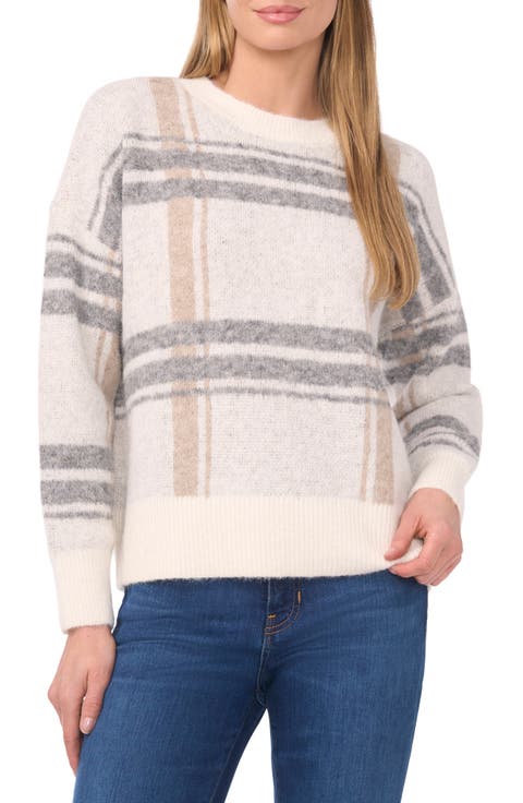 Plaid Jacquard Crewneck Sweater