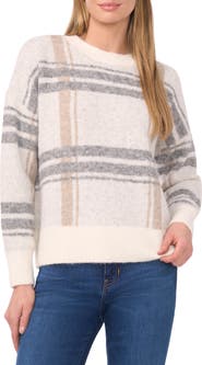 Halogen® Plaid Jacquard Crewneck Sweater