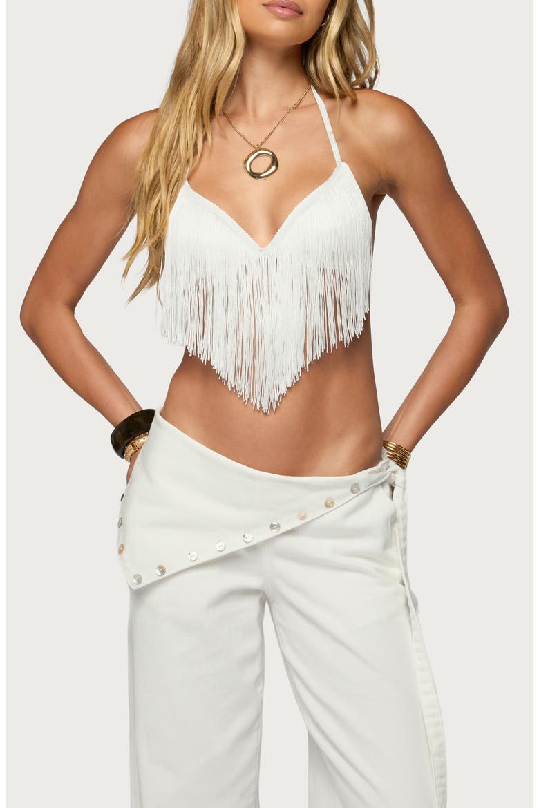 Kienna Fringe Bra Top, Main, color, WHITE