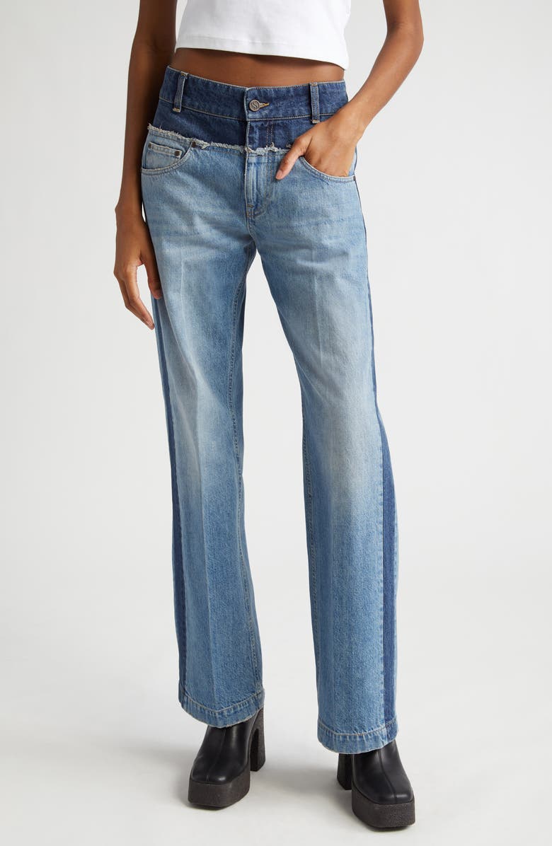 Stella McCartney Paneled Cotton Denim Wide Leg Jeans, Main, color,