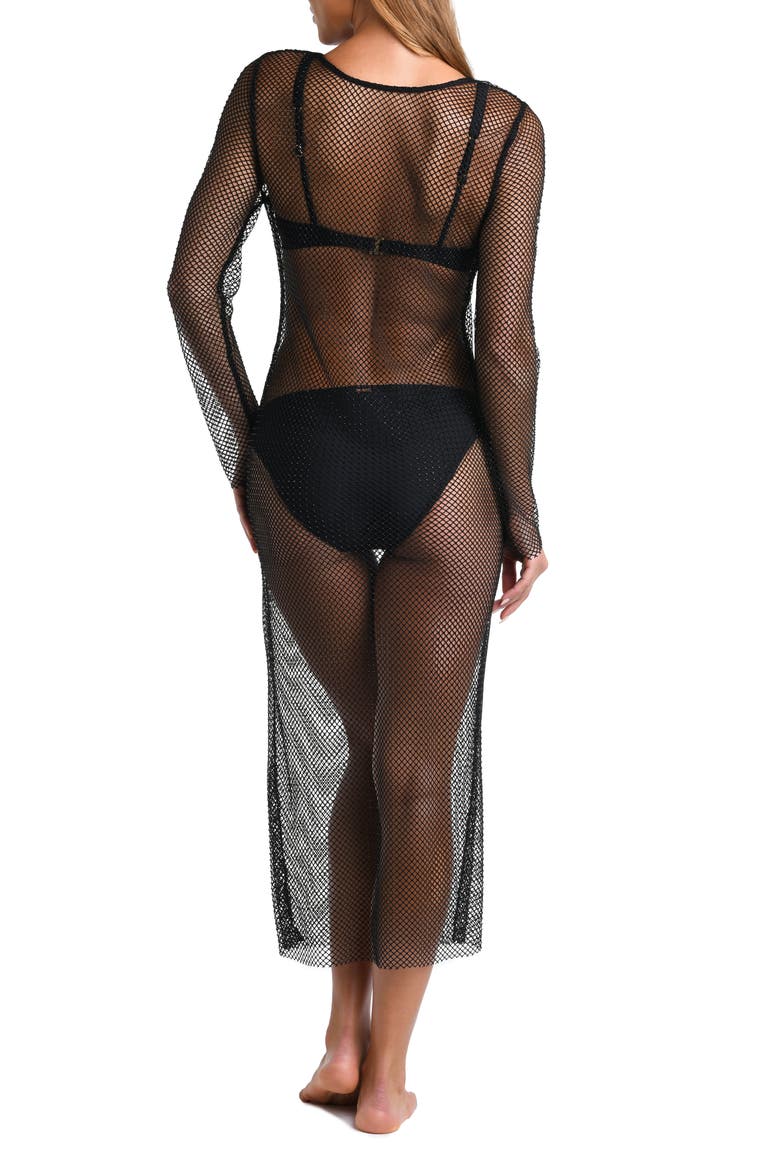 Sara Shine Long Sleeve Sheer Mesh Cover-Up Dress, Alternate, color, BLACK