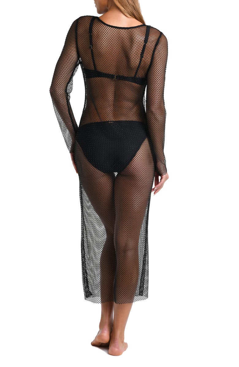 L'AGENCE Sara Shine Long Sleeve Sheer Mesh Cover-Up Dress, Alternate, color,