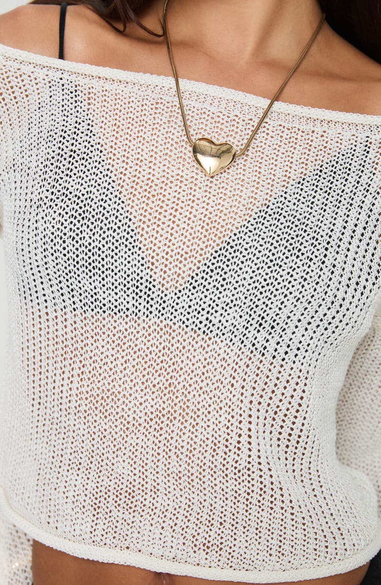Princess Polly Cafe Pari Open Stitch Off the Shoulder Crop Sweater, Alternate, color, White