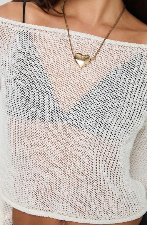 Princess Polly Cafe Pari Open Stitch Off The Shoulder Crop Sweater In White