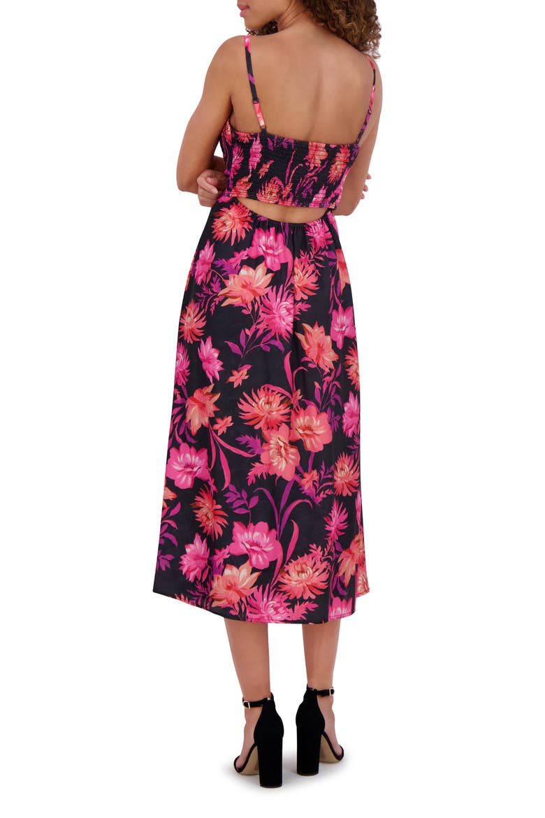 Smocked Bust Midi Sundress, Alternate, color, BLACK MULTI