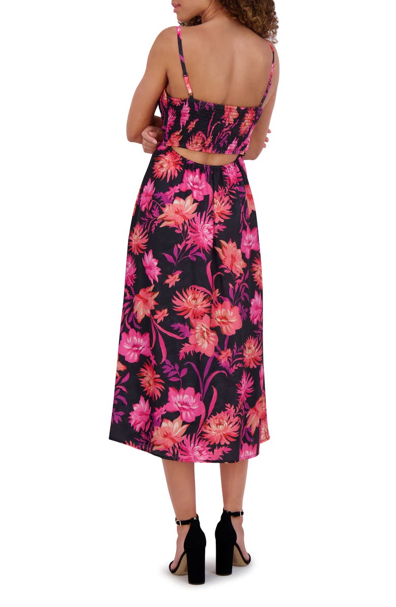 Kensie Smocked Bust Midi Sundress, Alternate, color, Black Multi