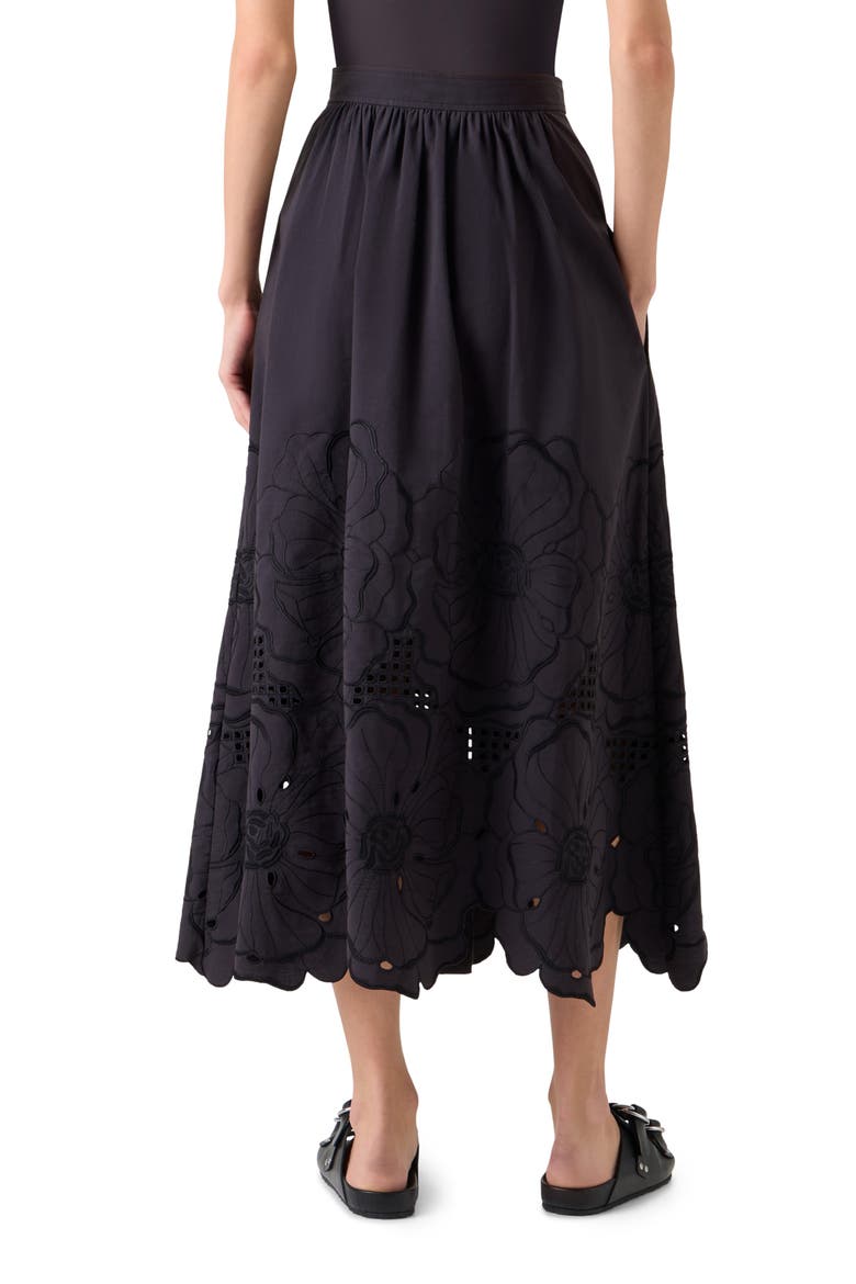 Flower Eyelet Cotton Poplin Midi Skirt, Alternate, color, BLACK