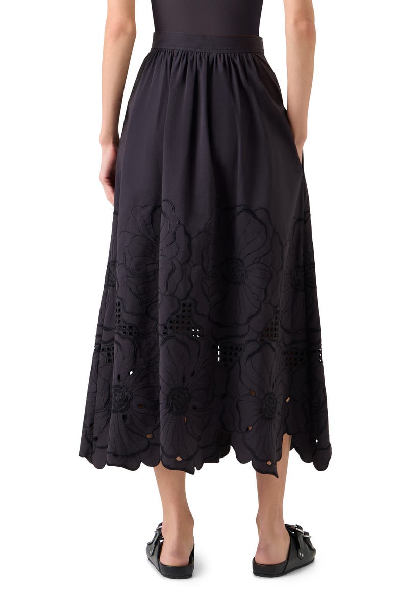 Akris punto Flower Eyelet Cotton Poplin Midi Skirt, Alternate, color, Black