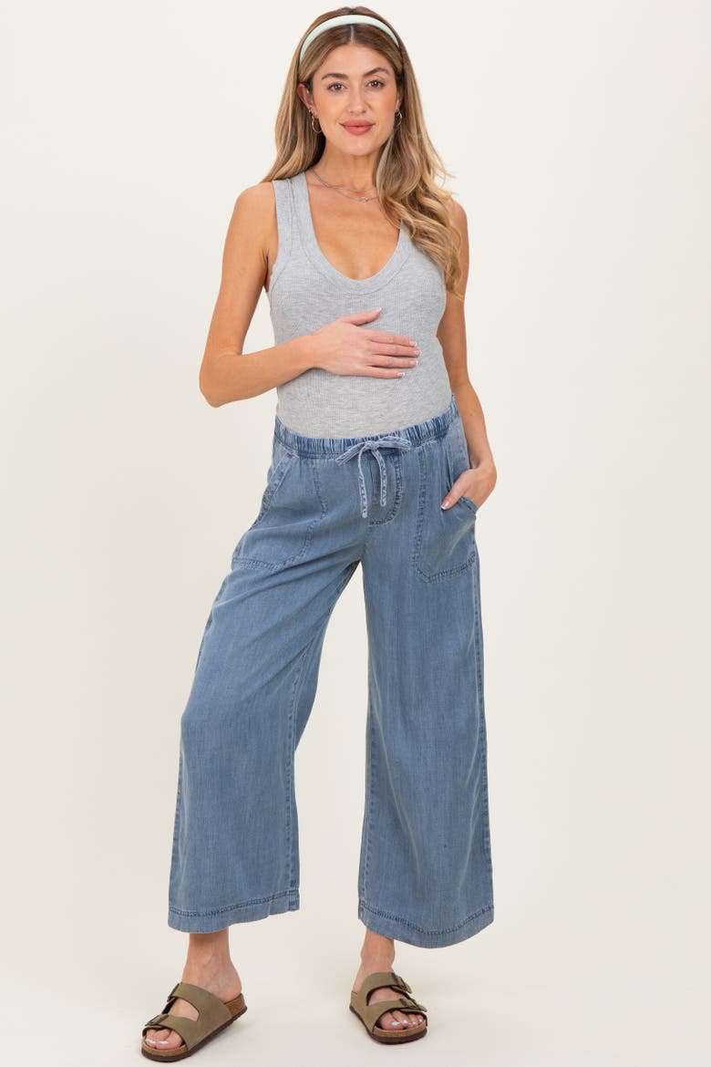 Washed Denim Cropped Pants, Main, color, Blue
