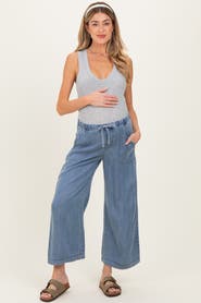 PinkBlush Washed Denim Cropped Pants