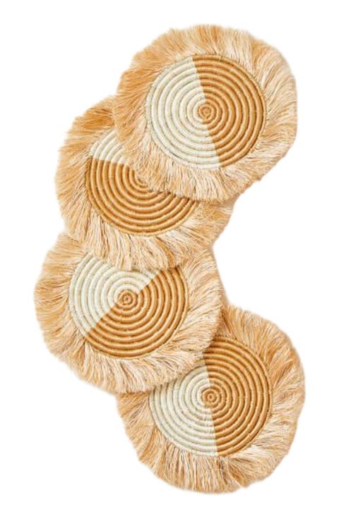 Akeza Fringe Coasters in White - Set of 4