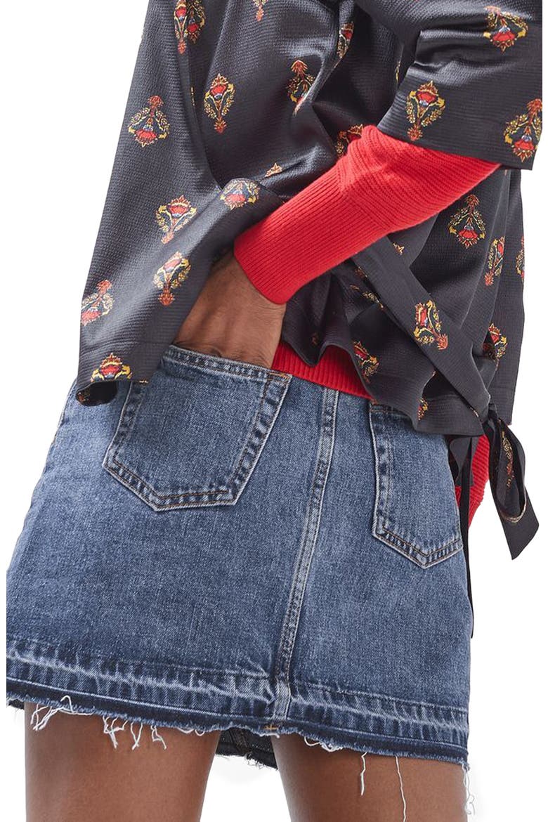 Released Hem Denim Miniskirt, Alternate, color, MID DENIM