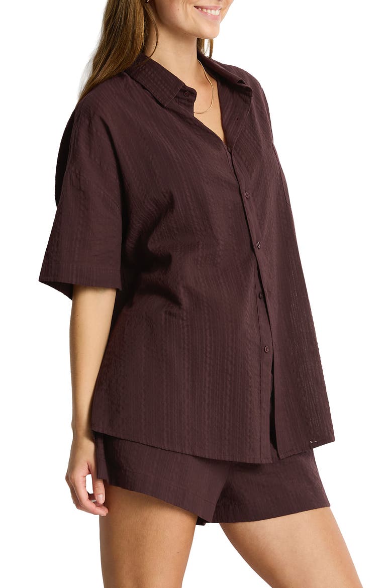 Cotton Cover-Up Shirt, Alternate, color, CHOCOLATE