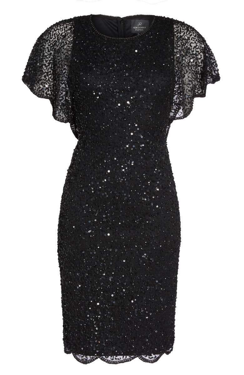 Adrianna Papell Embellished Flutter Sleeve Cocktail Dress, Alternate, color, 