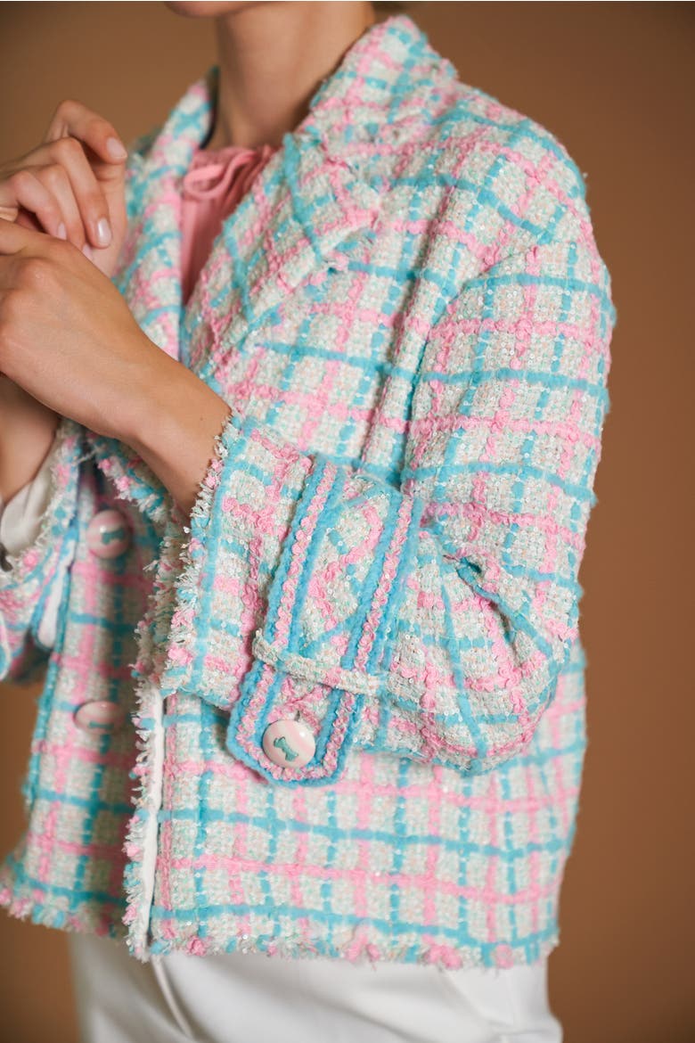 A-Line Plaid Tweed Jacket, Alternate, color, White / Pastel