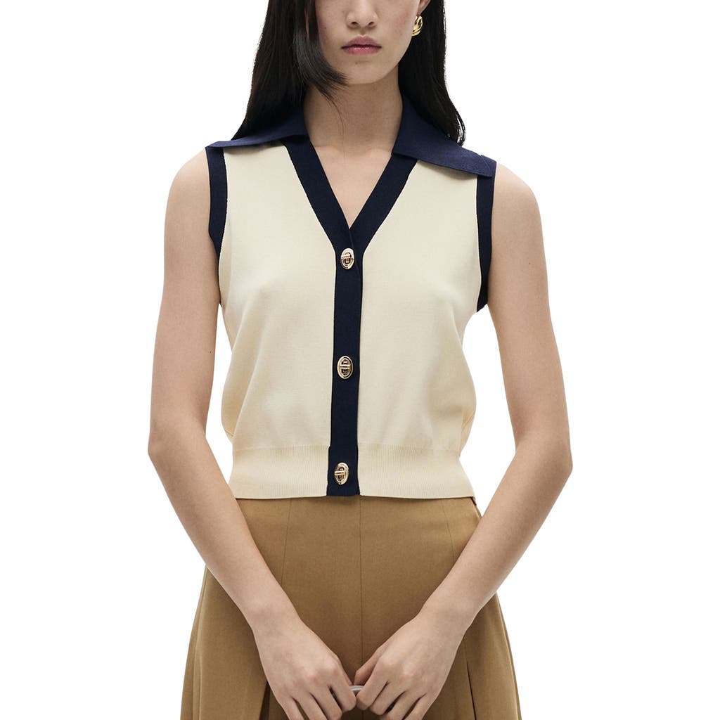 Mango Contrast Button Vest Ecru In Ecru