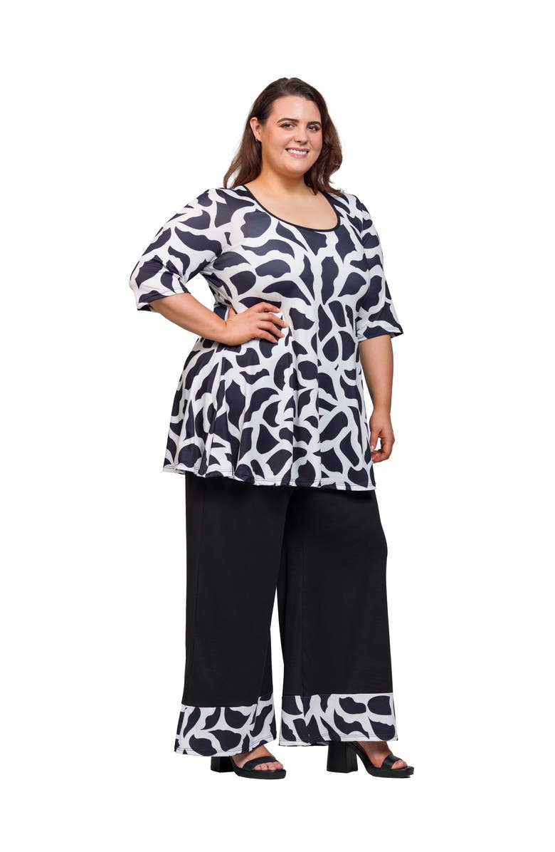 24seven Comfort Apparel Print Two Piece Pant Set, Alternate, color, Black