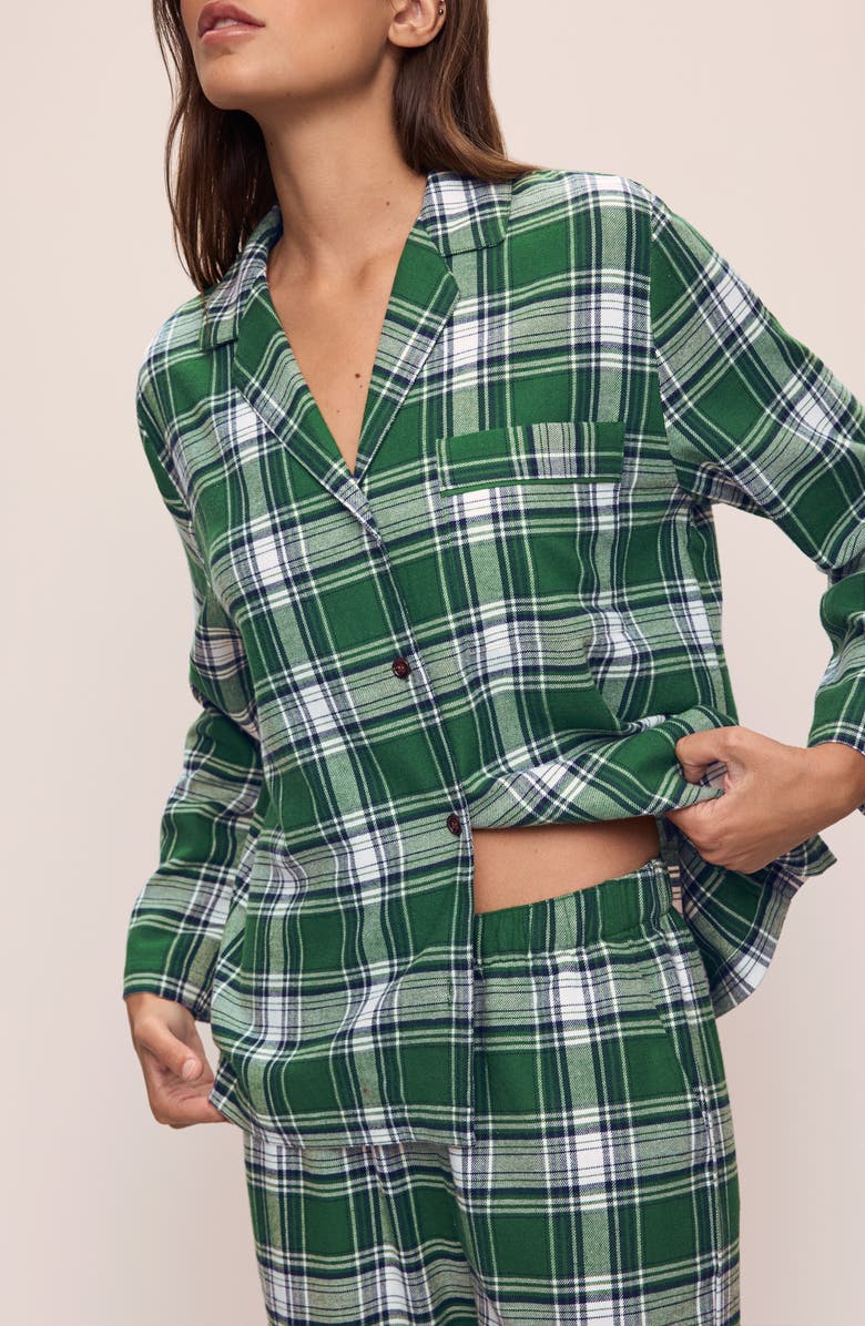 Eberjey Plaid Cotton Flannel Pajamas, Alternate, color, Blk Watch Tartan Rai