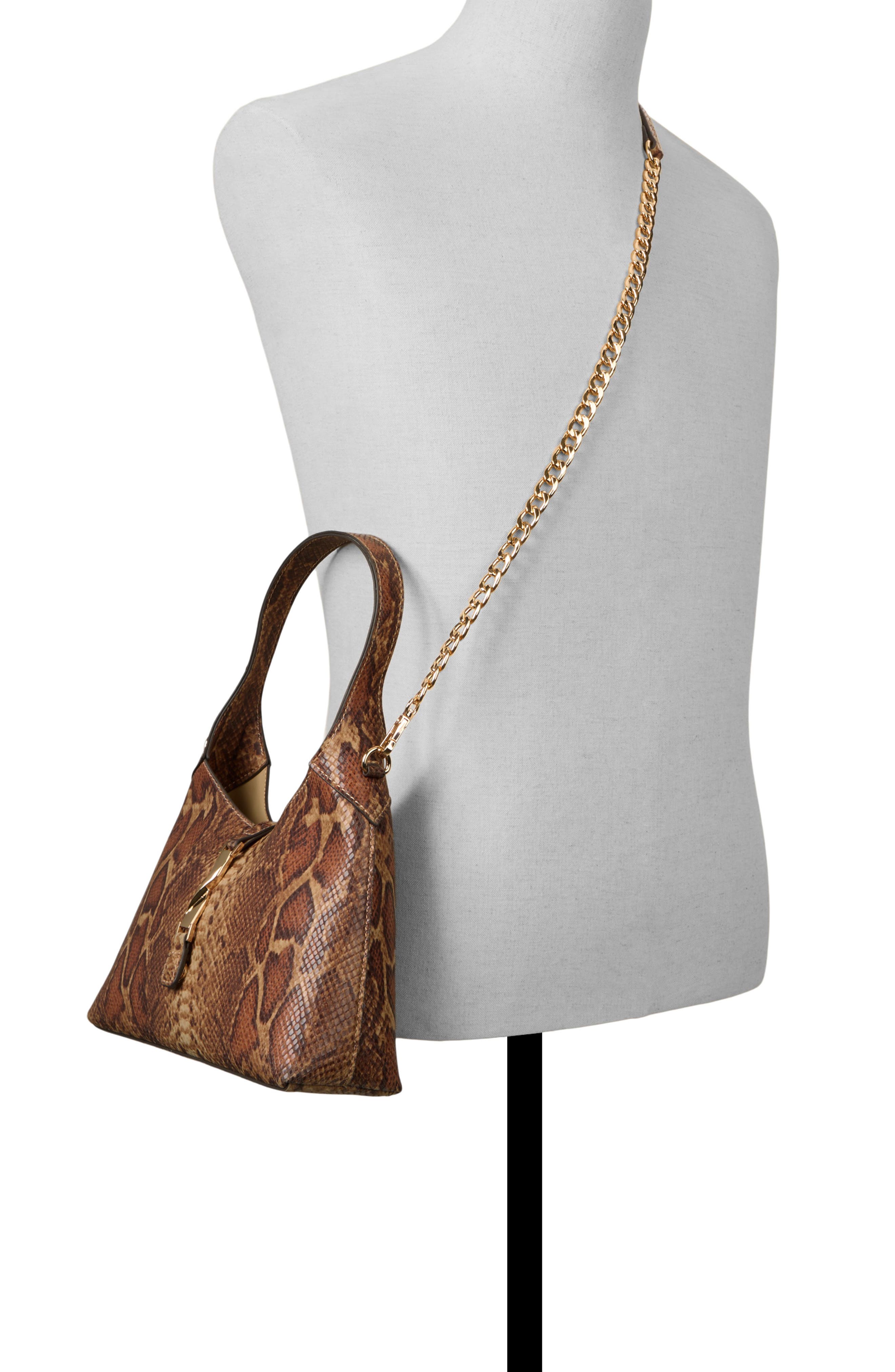 ALDO Harperminii Snake Embossed Shoulder Bag, Alternate, color, Other Brown
