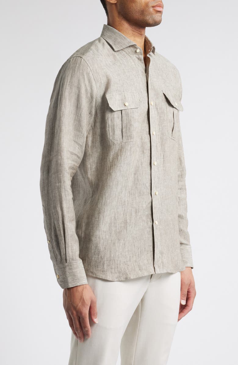 Peter Millar Crown Crafted Postiano Linen Sport Shirt, Alternate, color, Cheshire Brown