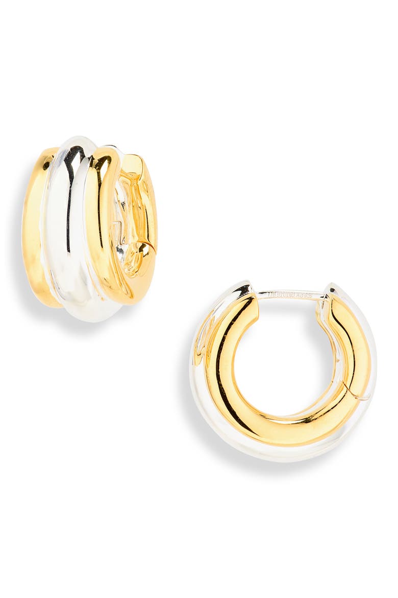 The Harper Mixed Metal Hoop Earrings, Main, color, MIXED METALS SILVER PIPING