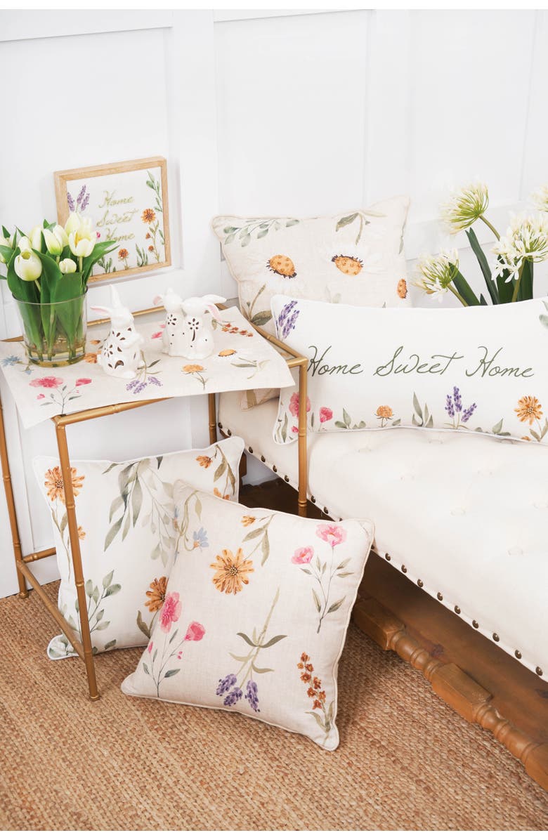 C&F Home April Showers Flowers Cotton Blend Accent Throw Pillow 18" x 18", Alternate, color, Beige