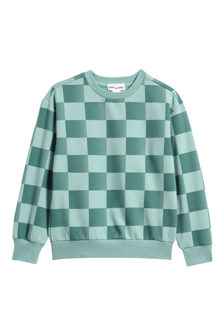 Kids' Plaid Checkerboard Stretch Cotton Sweatshirt, Main, color, LIGHT TURQUOISE