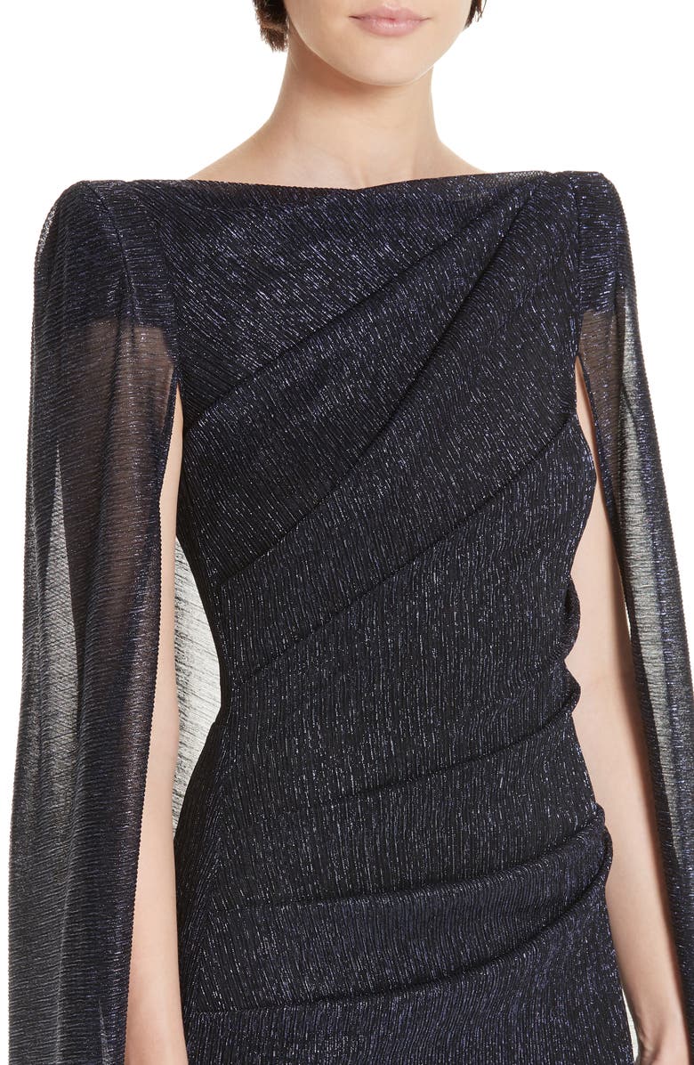 Talbot Runhof Off the Shoulder Sequined Dress with Cape, Alternate, color, 