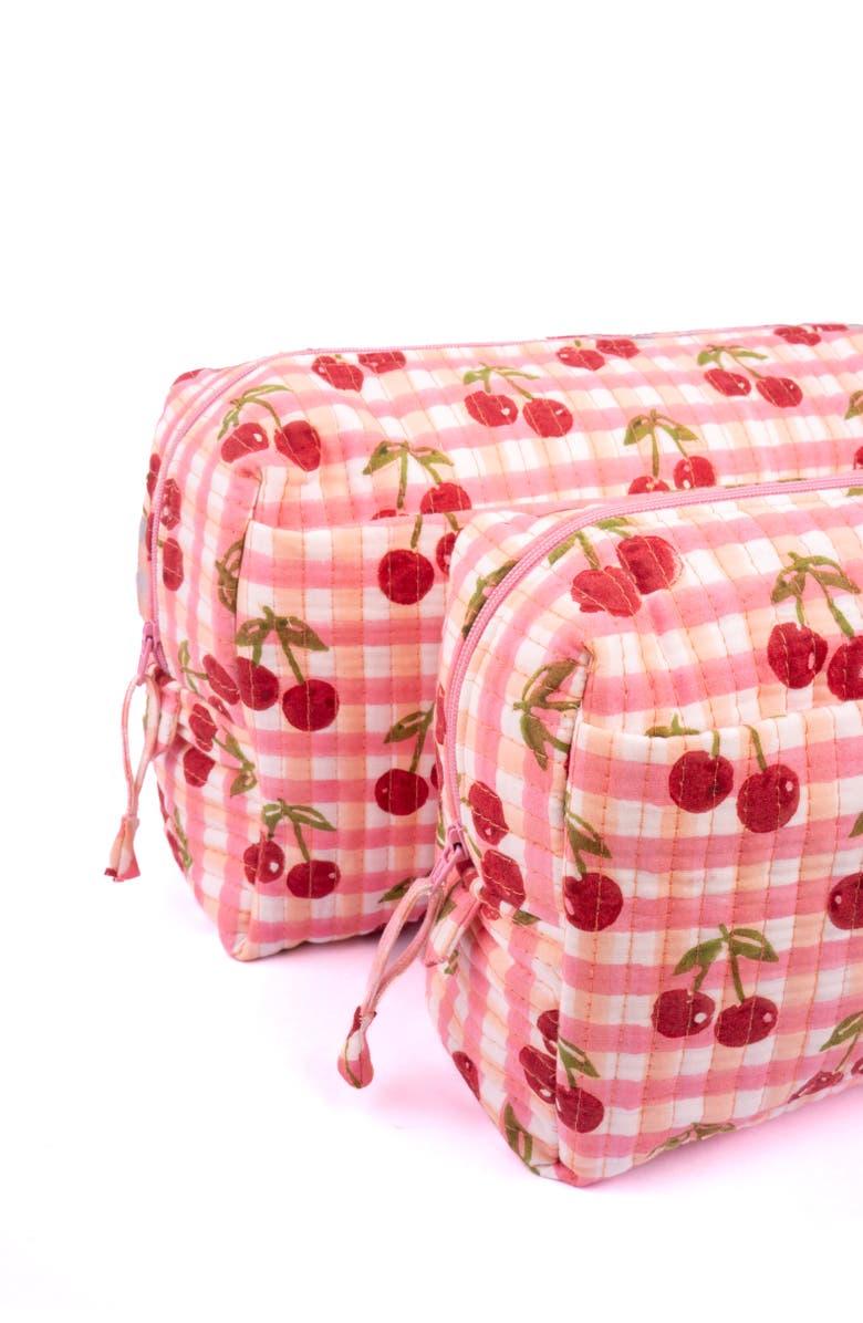 Inner Child Cherry Makeup Bag in Blockprint, Alternate, color, Red Gingham - Large
