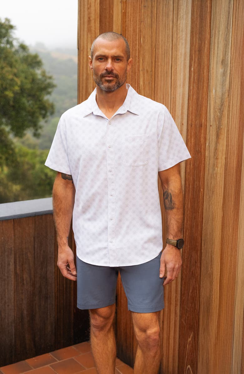 TravisMathew Postcard Please Short Sleeve Button-Up Shirt, Alternate, color, White