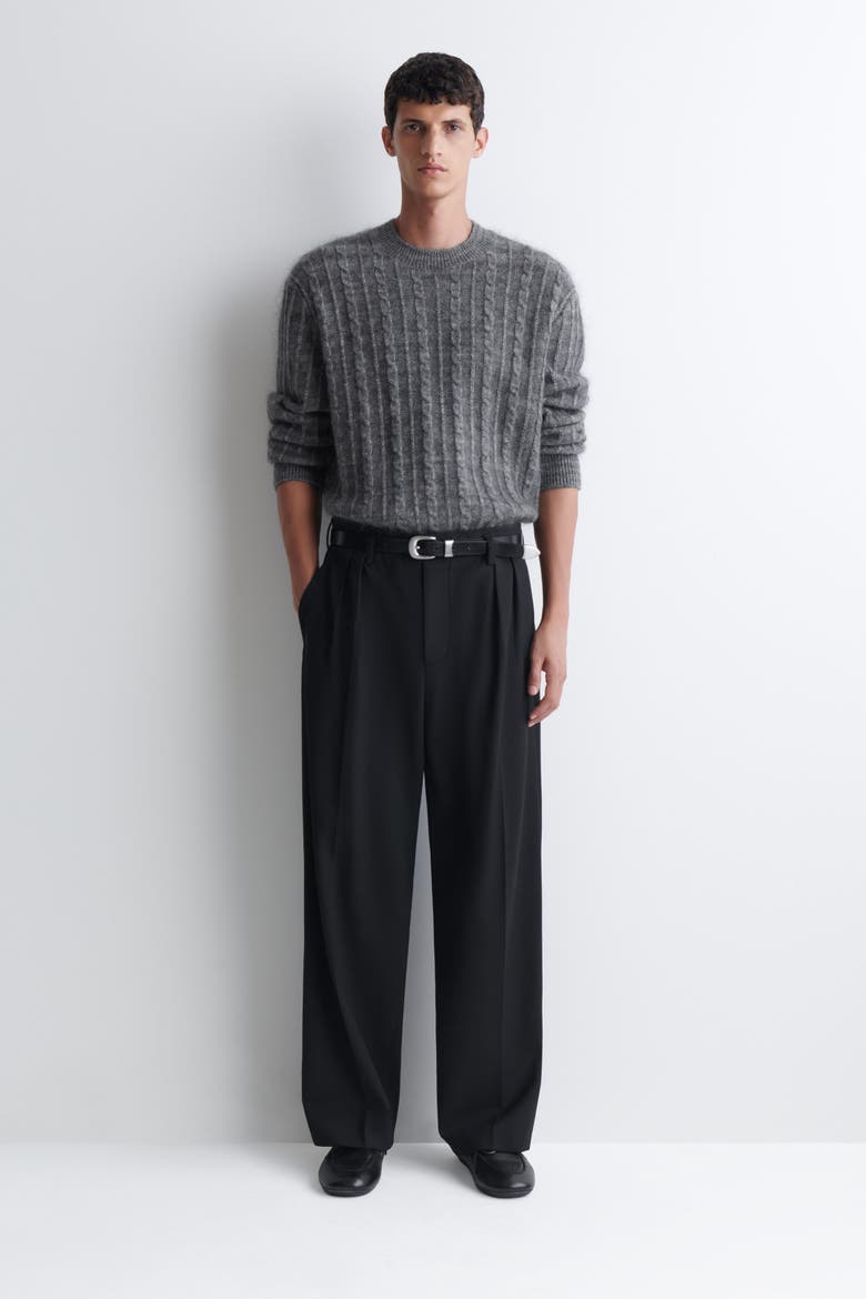 Cable-Knit Merino-Mohair Sweater, Alternate, color, GRAY MÉLANGE