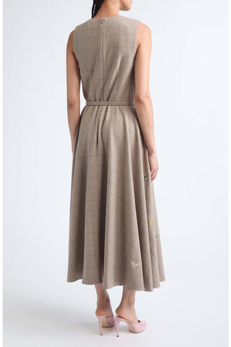 Embroidered Sleeveless Glen Plaid Wool Blend Dress, Alternate, color, TAUPE