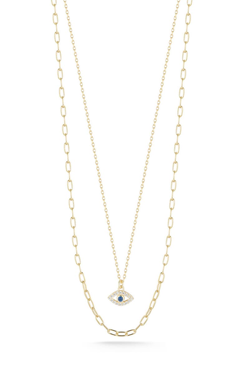 Pavé CZ Evil Eye Layered Necklace, Main, color, GOLD