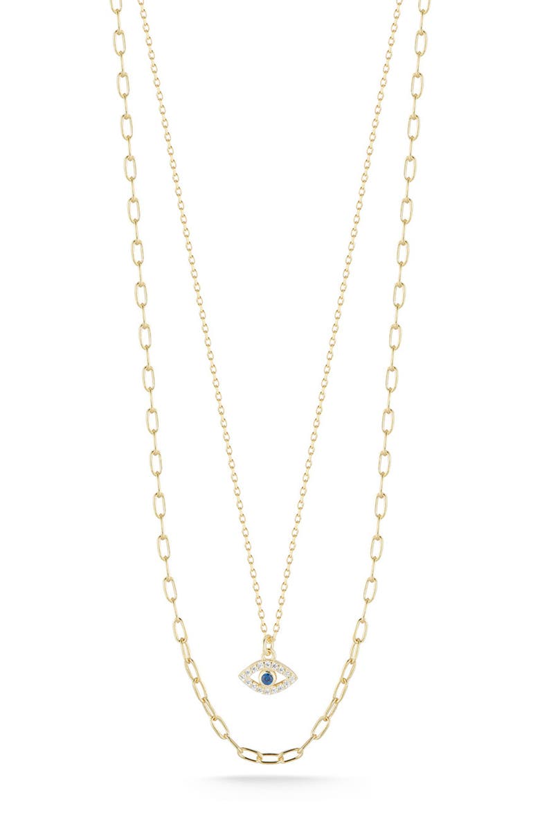 CHLOE AND MADISON Pavé CZ Evil Eye Layered Necklace, Main, color, Gold