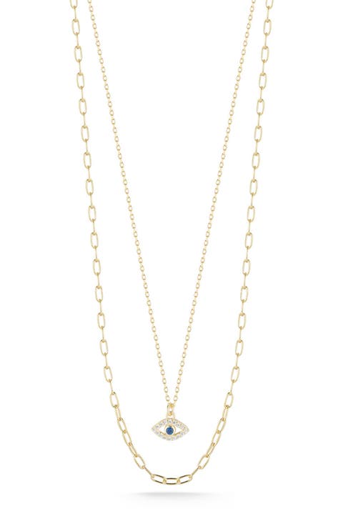 Pavé CZ Evil Eye Layered Necklace