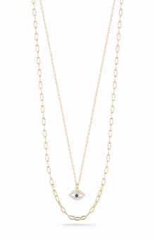 CHLOE AND MADISON Pavé CZ Evil Eye Layered Necklace