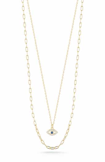 CHLOE AND MADISON Pavé CZ Evil Eye Layered Necklace