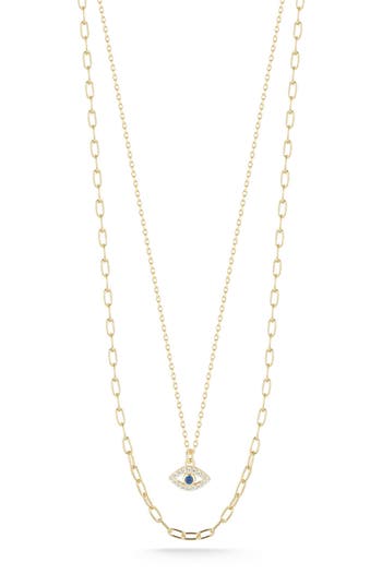 Chloe & Madison Chloe And Madison Pavé Cz Evil Eye Layered Necklace In Gold