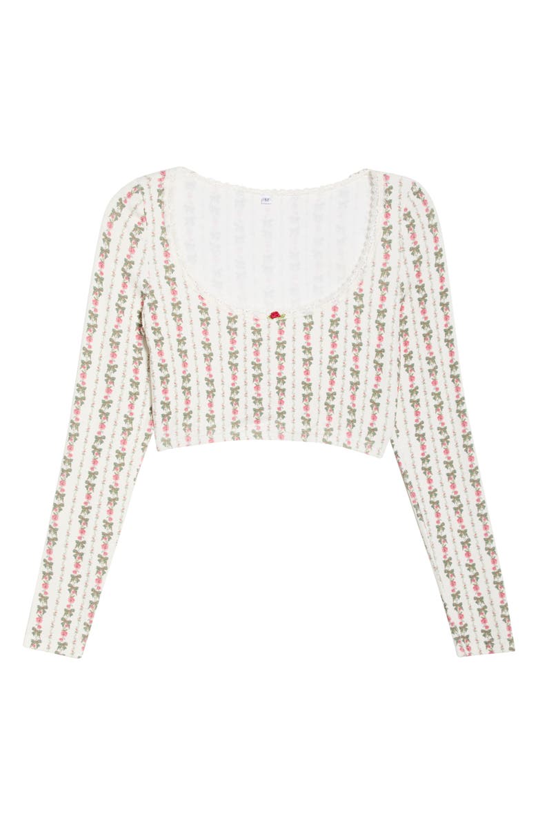 KILO BRAVA Lace Trim Long Sleeve Stretch Modal Crop Top, Alternate, color, Heirloom Rose